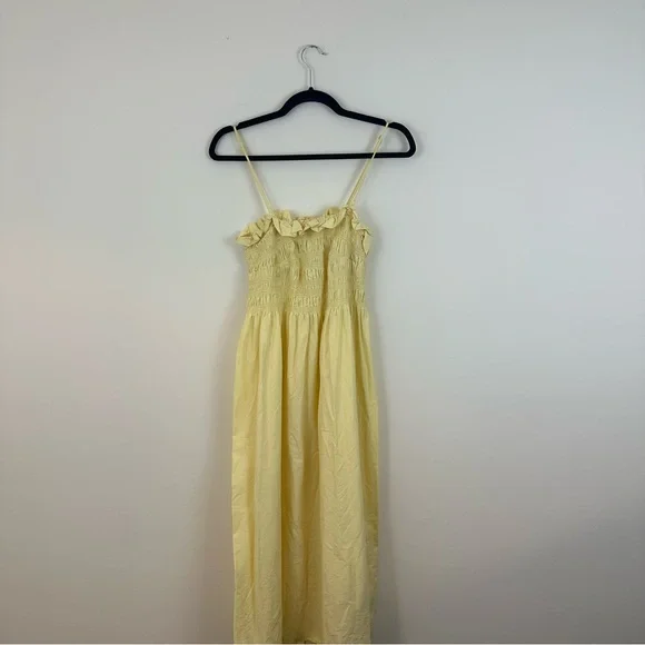 H&M | Smocked Bodice Sleeveless Light Yellow Ruffle Dress Size Medium - Picture 4 of 10
